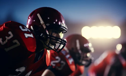 Sam Jordan, un jeune étudiant trisomique, célébrant son touchdown sur un terrain de football américain entouré de joueurs.