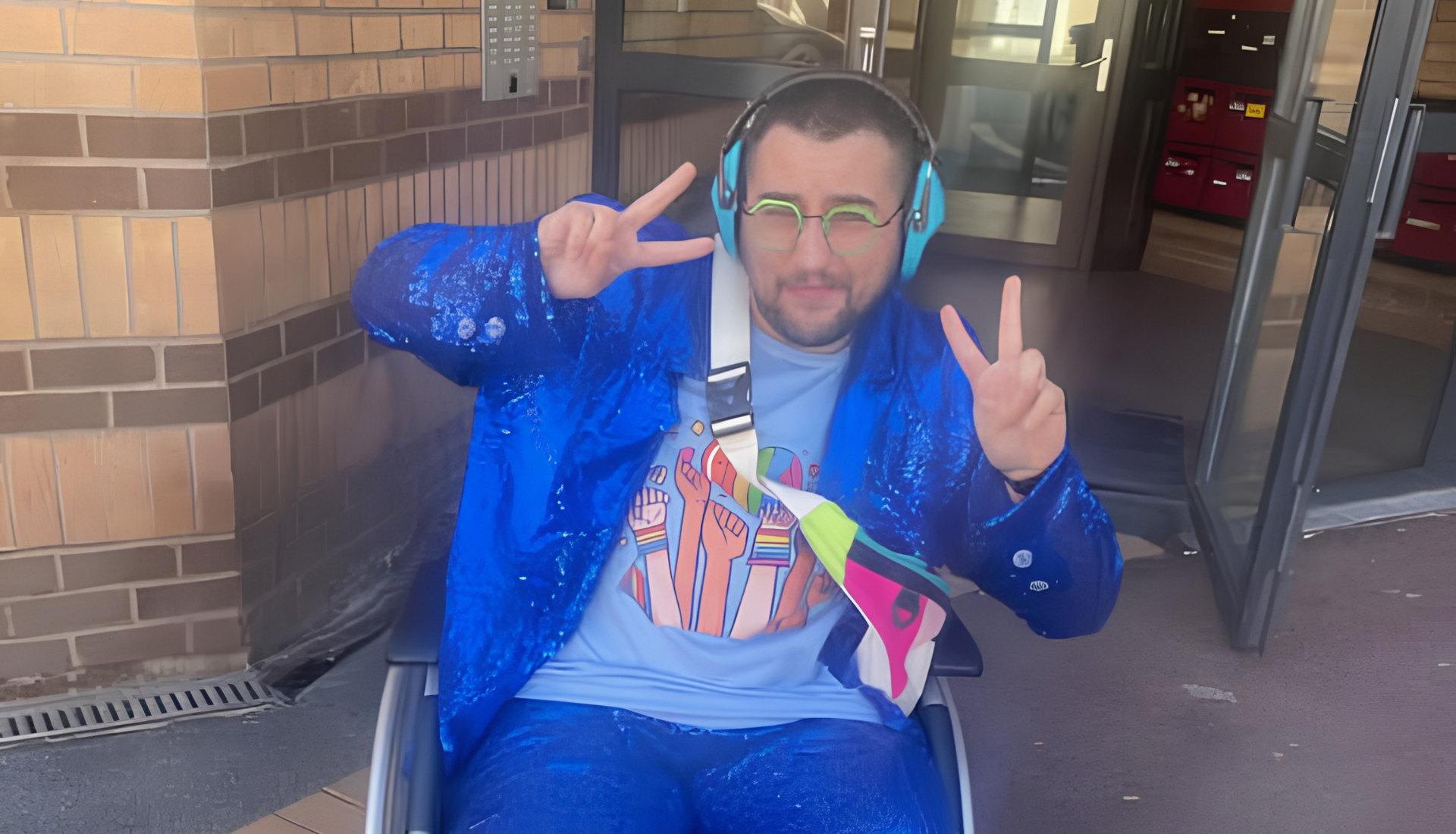 Maël, surnommé le petit guerrier de Dunkerque, en veste bleue lors de son road trip pour l'inclusion